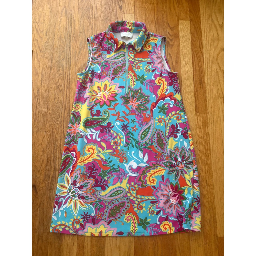 Pappagallo Sleeveless Quarter Zip Paisley Floral Shift Dress Multi Color Large
